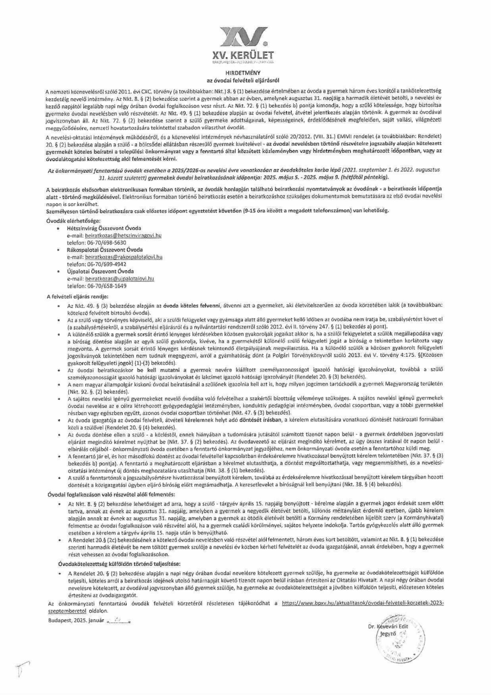 Beiratkozási tájékoztató a 2025/26-os nevelési évre