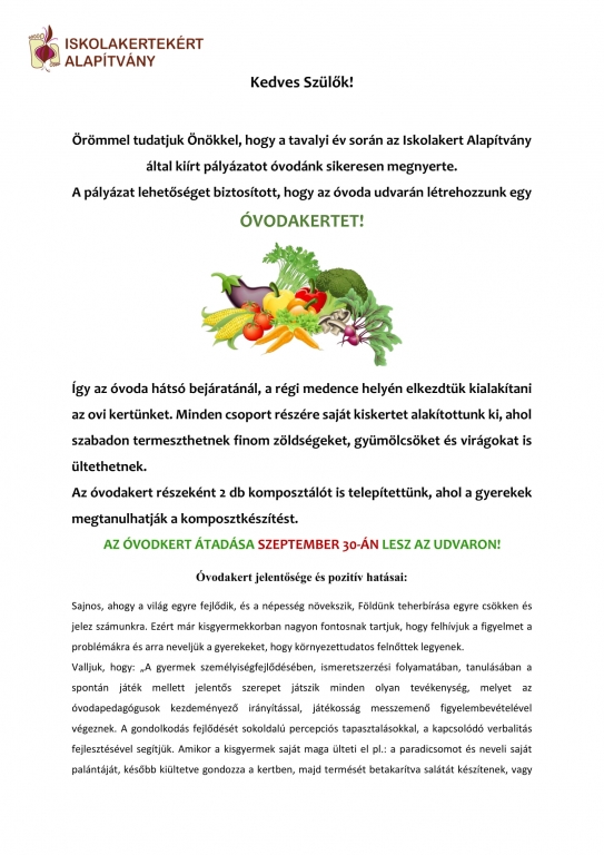 Óvodakert pályázat tájékoztató