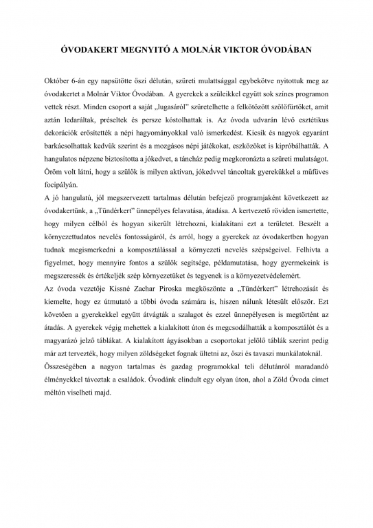 Óvodakert megnyitó tájékoztató