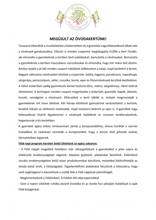 Megújult az óvodakert - tájékoztató